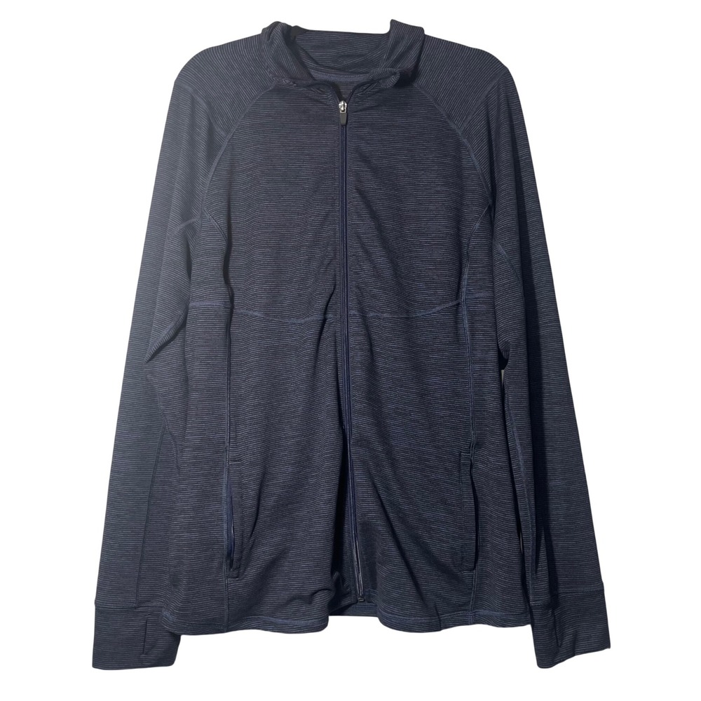 Old Navy Active Blue Striped Full Zip Workout Jacket Thumbholes Fitted‎ Size XXL
